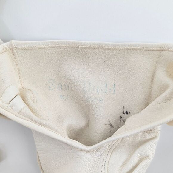Vintage Sam Budd Ivory White Calfskin Pearl Button Leather Gloves Size Small - Picture 3 of 4